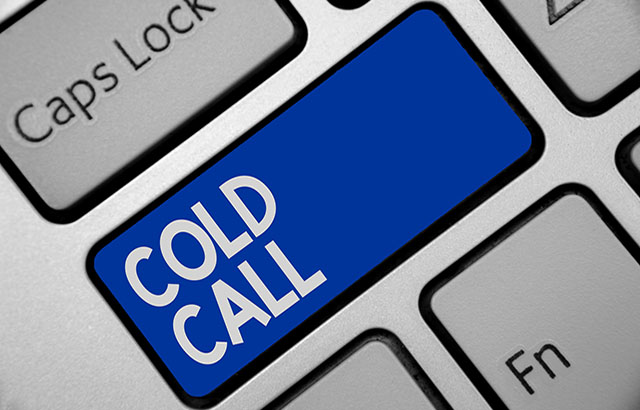 Handwriting text writing Cold Call. Concept meaning Unsolicited call made by someone trying to sell goods or services Keyboard blue key Intention create computer computing reflection document