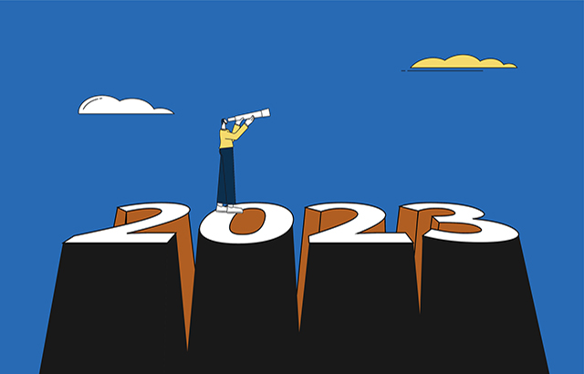 White collar stands looking to the future in 2023.