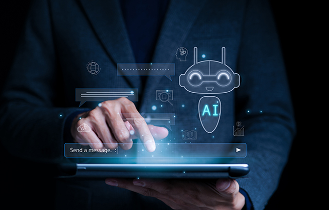 Businessman use AI to help work, AI Learning and Artificial Intelligence. Business, modern technology, internet and networking concept. AI technology in everyday life. A.I., Chat AI, Generative Ai,