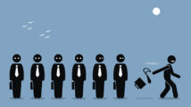 Employee quits his job by throwing away business briefcase bag and tie leaving all others behind