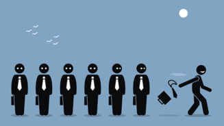 Employee quits his job by throwing away business briefcase bag and tie leaving all others behind