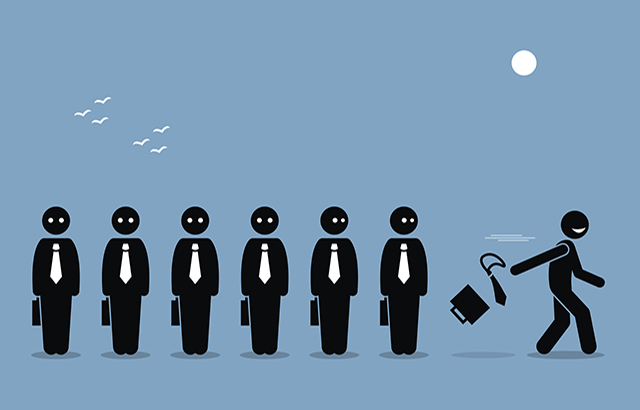 Employee quits his job by throwing away business briefcase bag and tie leaving all others behind