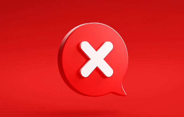 White cross check mark icon button and no or wrong symbol on reject cancel sign button negative checklist background with decline option box. 3D rendering.