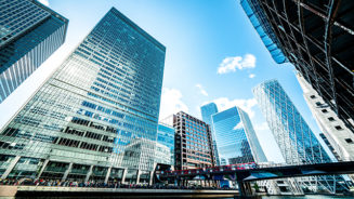 Office buildings in Canary Wharf, the downtown financial district in London