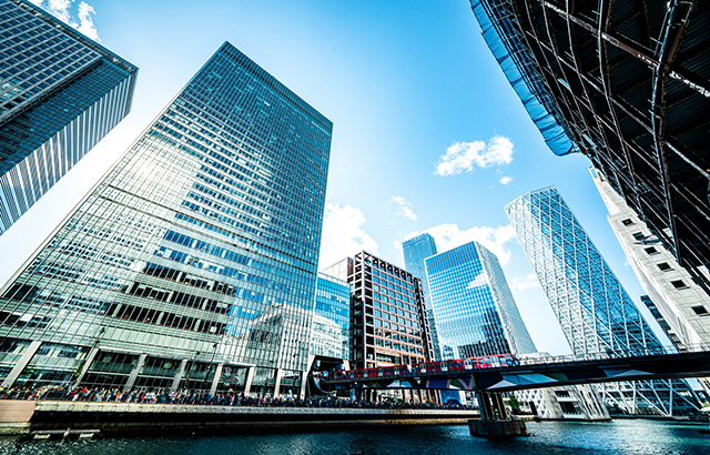 Office buildings in Canary Wharf, the downtown financial district in London
