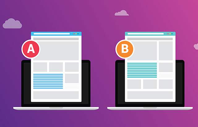 ab a b split testing concept with two business men compare test result between 2 page of website design comparison - vector illustration