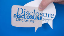 Speech bubble in front of colored background with Disclosure text.